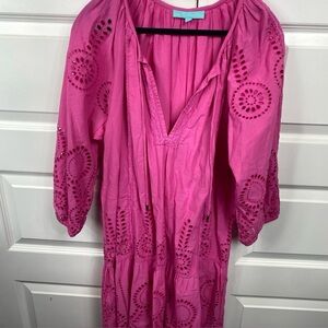 Melissa Odabash Dress Eyelet  Pink  Cover Romantic Bohemian Small Beach Vacation